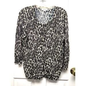 Joseph A Sweater Metallic Animal Spot Cardigan Women's Size L Office Glam